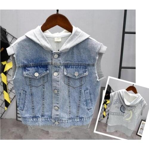 Children Casual Outerwear Coats boys Hooded vest Korean Fashion Boys Denim Vests Waistcoats Jacket Boy Cowboy Vest Waistcoat