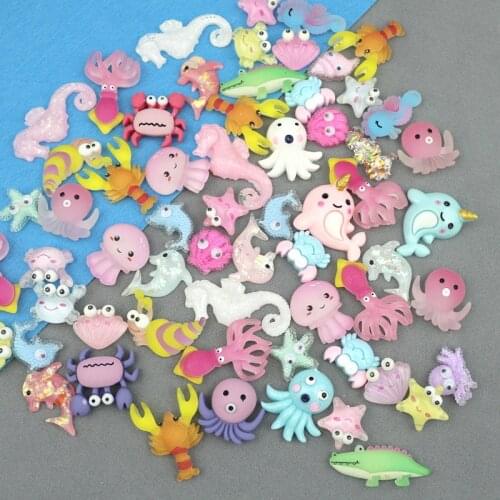 30pcs Mixture Ocean Style Flatback Planar Resin Figurines DIY Craft Supplies Phone Shell Patch Arts Kid Marine Toys Accessories