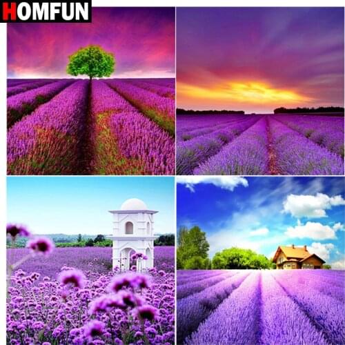 HOMFUN Diy 5d Diamond Painting ‘’Purple flower field tree" Cross Stitch Square Round Diamond Embroidery Handwork Rhinestone Art