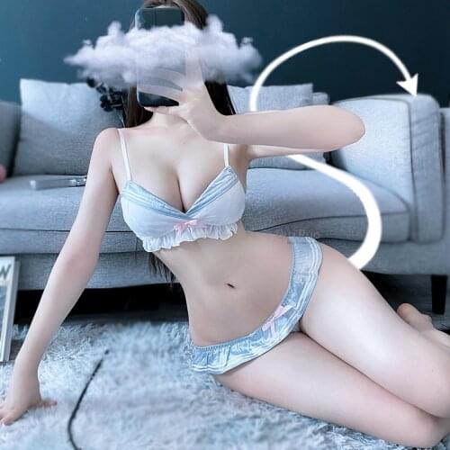 Japanese Lolita Bras Anime Panties Set Academic Girls Cute Triangle Cup Wireless Kawaii Lingerie Comfortable Bra and Panty Set