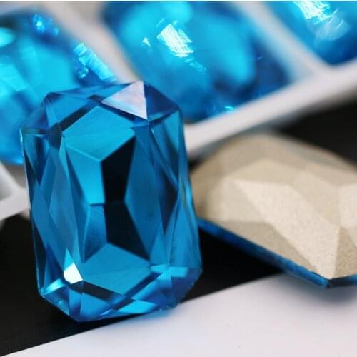 Hot!! Sea blue Rectangular octagonal shape pointback crystal strass glass rhinestones diy clothing Accessories