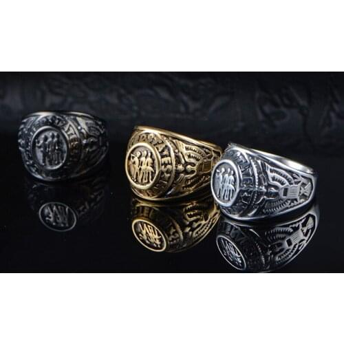 Megin D Stainless Steel Titanium US Army Vetran Totem Carved Retro Vintage Rings for Men Women Couple Friends Gift Jewelry Bague