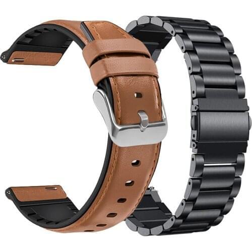 2pcs Metal strap+Leather Band Bracelet For Amazfit GTR 47mm Wrist Strap For Xiaomi Amazfit Pace / Stratos 1 2 3 / GTR2 / GTR 2e
