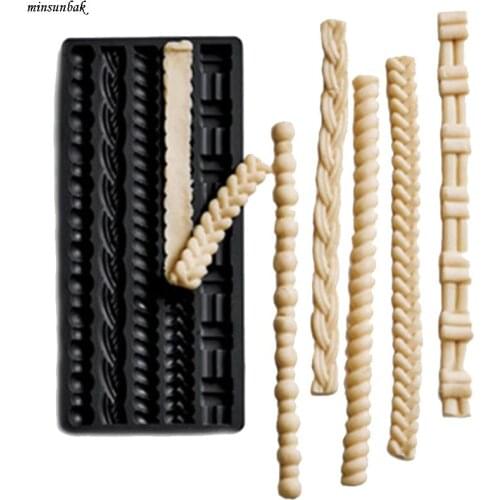 Minsunbak Beautiful Pearl Chain Chocolate Silicone Mold Braided Belt Shape Fondant Cake Border Decoration Tool SugarCraft
