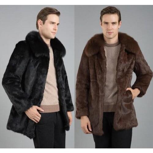 Black brown warm casual short faux Mink rabbit fur coat mens leather jacket men coats Villus winter loose thermal outerwear