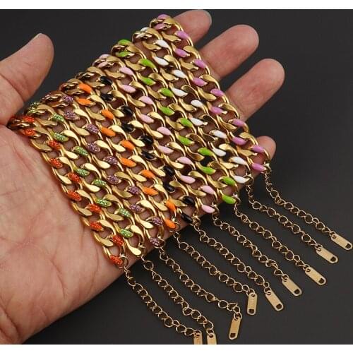 New Fashion Color Thick Chain Bracelet Stainless Steel Bracelets For Women Curb Cuban Chunky Punk Women Bracelet Jewelry Gift