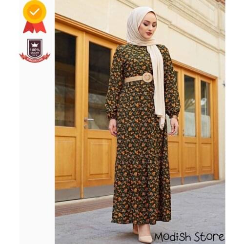 |2021 New Season| Belt Pattern Dress For Women Turkey Dubai Abaya Long Dress Kaftan Ramadan Muslim Fashion European Clothing