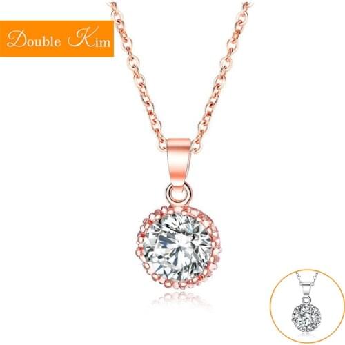Fine Zircon Pendant Necklace Rose Gold Titanium Stainless Steel Material Chain Necklace Fashion Trendy Women Jewelry Gift