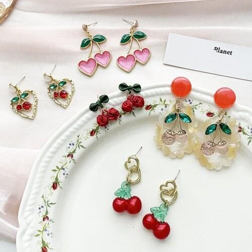 Simple Elegant Cute Cherry Earrings For Women Summer Jewelry Accessories Lovely Fruit Drop Earring