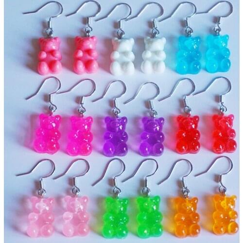A Pair Bear Earrings Woman Girls Cute Colorful Acrylic Animal Dangle Earrings Lovely Jewelry Cartoon Birthday Gifts for Friends