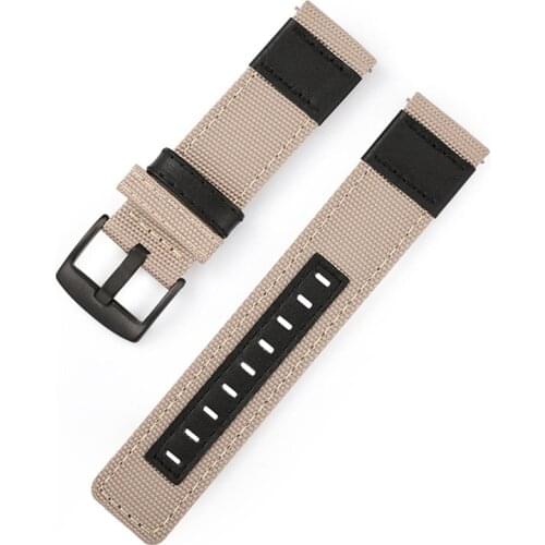 Leather Canvas Breathable Nylon Strap 20mm 22mm Suitable for Samsung Galaxy for Huawei Watch Gt Band Upscale Black Metal Buckle