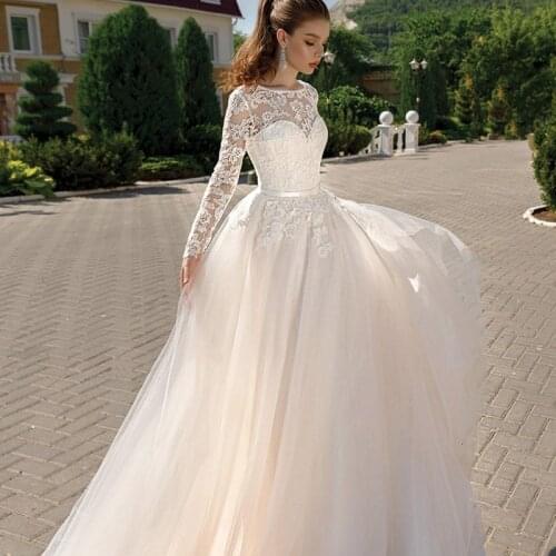 Long Sleeve Wedding Dress 2021Custom Made Women Backless Lace Appliqued A Line Bridal Gowns Corset Tull Wedding Dress Boho