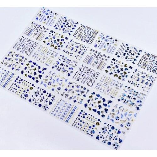 30Designs/Set 3D Nail Art Stickers Gold Blue Decals Hot Stamping Nail Art Shinning Butterfly Flowers Self Adhesive Tattoos HJ/02