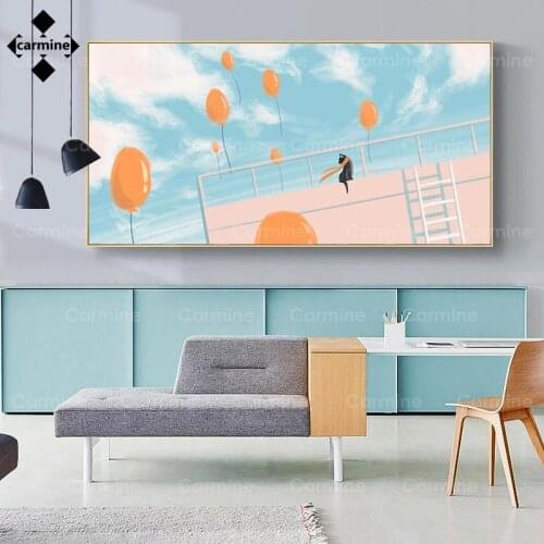 Fairytale Canvas Painting Cute Girl Cat Fish Poster and Print Nursery Nordic Decor Wall Art Picture for Kids Room for Decoration