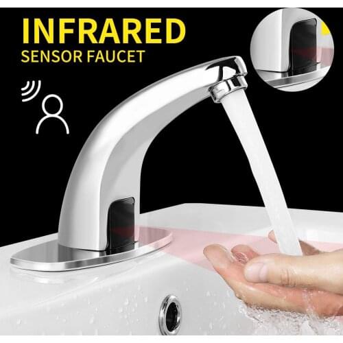 Sink Mixers Sensor Tap Chrome Brass Automatic Touch Free Hands Free Infrared Basin Faucet Battery Power One Cold Water Way