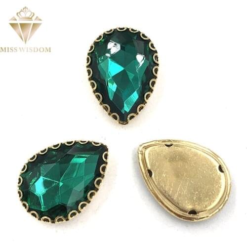 10X14/13x18mm Malachite Green water drop gold bottom lacy shape claws glass crystal sew on rhinestones Diy clothing accessories