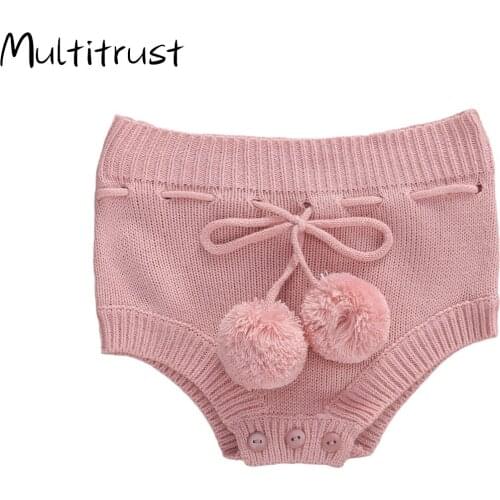 2020 Newborn Infant Baby Boys Girls Knit Shorts 0-18M Solid Elastic Waist Balls Trousers Shorts 4 Colors