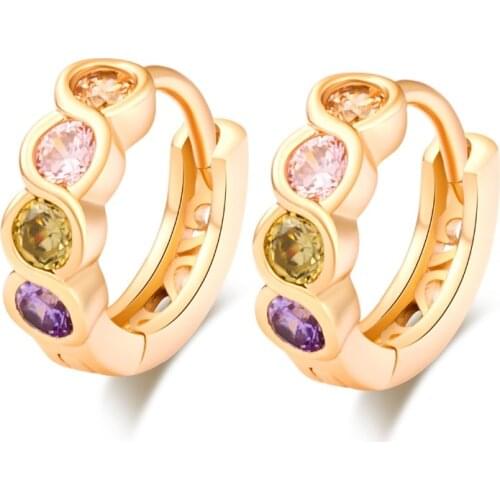 Colorful Crystal CZ Childrens Earrings Yellow Gold Filled Fashion Hoop Earrings for Kids Baby Girls