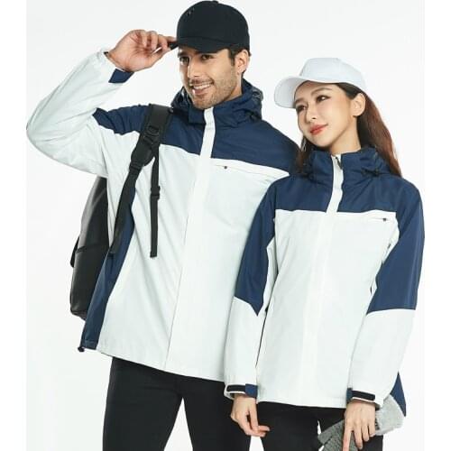 Outdoor jacket mountaineering ski wear two-piece detachable jacket winter men and women plus velvet thick three-in-one