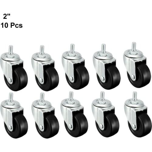 Uxcell 10 Pcs Swivel Casters 2 Inch Solid Rubber M8 x 15mm Screw Threaded Caster Wheels Black