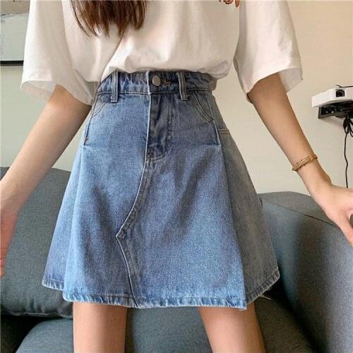 Spring Summer Women Skirt Denim A-Line Solid High Waist Sweet Vintage Simple Hot Sale Japanese Preppy Style Harajuku Wear D274