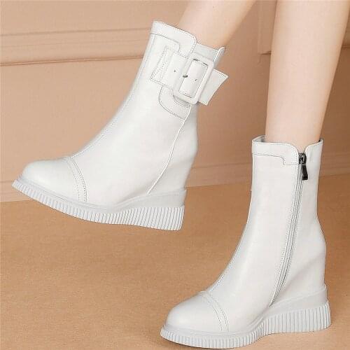 High Top Fashion Sneakers Women Genuine Leather Wedges High Heel Ankle Boots Female Round Toe Platform Pumps Shoes Casual Shoes