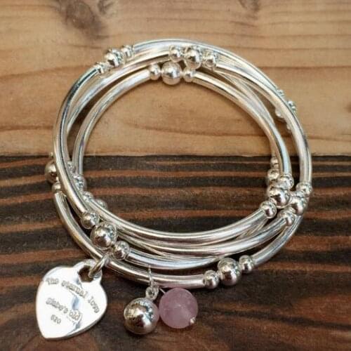 Handmade 100% 925 Silver Beaded Women Bracelet Real Pure Silver Strand Bracelet Heart-shape Beads Bracelet Bohemian Jewelry