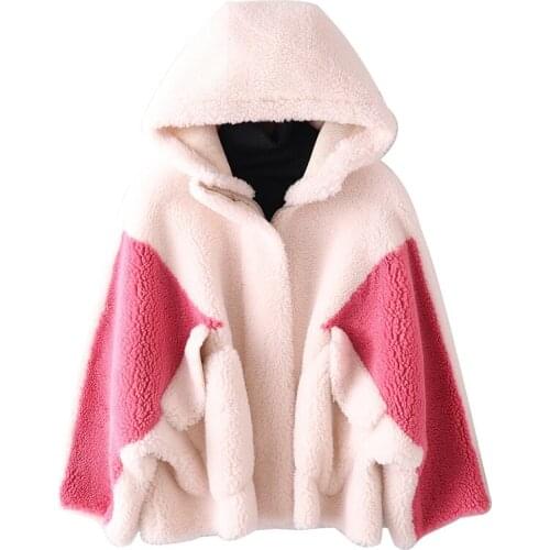 Genuine Wool Fur Jacket Coat with Hoody Autumn Winter Women Fur Outerwear Coats LF9061