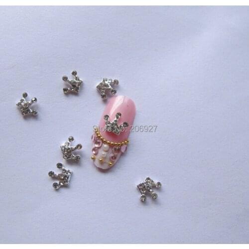 MD-247 10pcs Fancy Crystal Rhinestone Silver Crown Deco Metal Charms Metal Deco Charms Nail Art