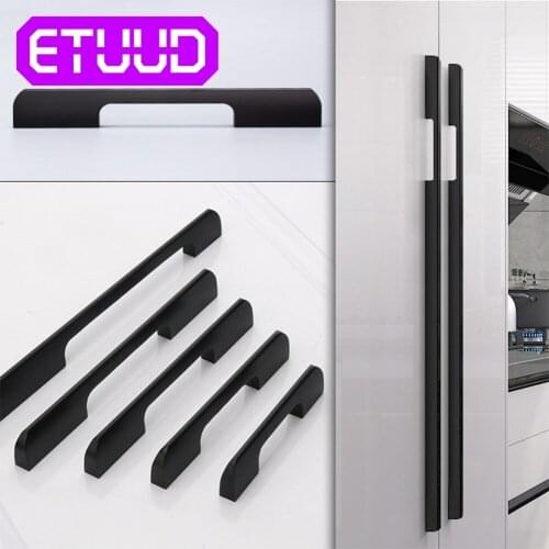 Aluminum Alloy Kitchen Cabinet Door Handle Cupboard Wardrobe Drawer Pull Knobs Black/Gold Long Bar Modern cabinet Hardware 12Pcs