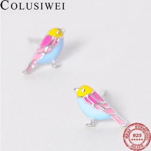 2019 New Ins Style Design 925 Solid Silver Colorful Enamel Bird Cute Stud Earrings For Women & Girl Fashion Party Silver Jewelry