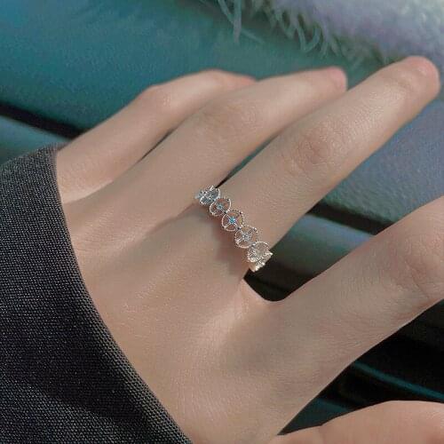 925 Sterling Silver Geometric Square Flashing Diamond Korean Womens Wild Personality Hollow Ring
