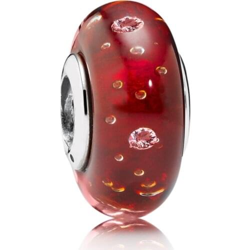 Authentic S925 Bead DIY Jewelry Murano Glass Charms fit Lady Bracelet Bangle Red Effervescence Charm Lady Gift