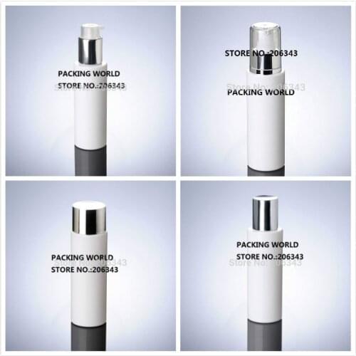 100ml WHITE PET BOTTLE plastic bottle with shiny silver pump/lid for serum/lotion/shampoo/emulsion/water/foundation packing