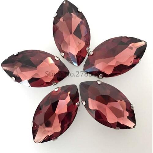 Free shipping horse eye shape wine red Glass Crystal Sew On Rhinestones with Silver claw Claw Setting For Dresse