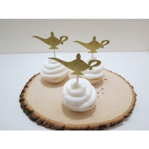 Glitter Aladdinsa cupcake toppers, Jasmines Lamp girl boy birthday party table decor cupcake toppers, baby shower decor