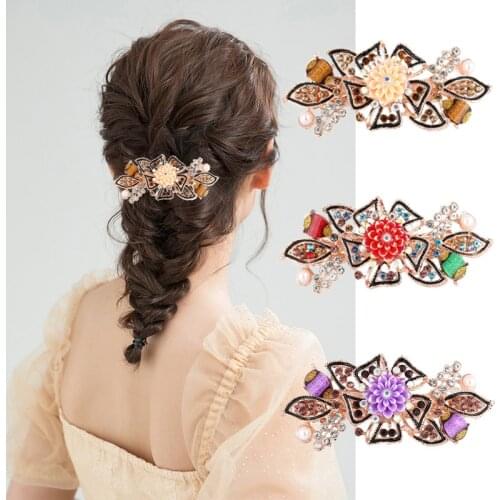 Large Size High Quality Alloy Barrettes Resin Flower Crystal Pearls Hair Clip Elegant Hair Accessories For Women Ponytail Holder