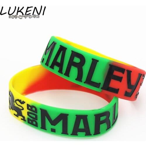 LUKENI 1PC 1" Wide BOB Marley Silicone Wristband For Music Fans Colorful Star Rasta Jamaica Reggae Bracelets& Bangles Gift SH098