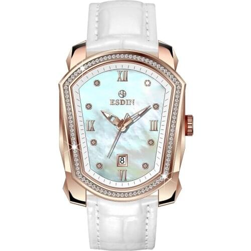 ESDIN Tourbillon Automatic Mechanical Ladies Watch Stainless Steel Luminous Calendar Women Watches Sapphire White Business Clock
