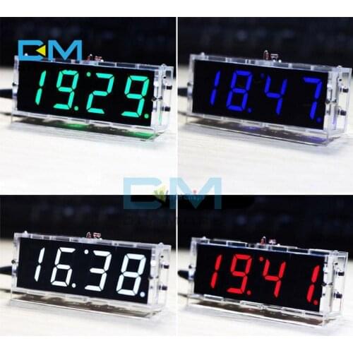 Electronic Clock LED Microcontroller Kit Red/Blue/Green/White Digital Clock Time Light Control Temperature Thermometer DIY KIT