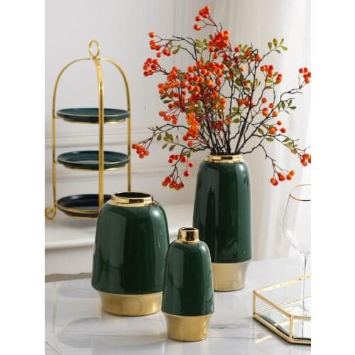 European Ceramic Vase Decoration Gold Green Vase Nordic Living Room Flower Vases for Homes Inserted Rose Lily Decorative Flower