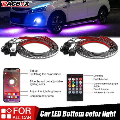 4pcs Car Underglow Flexible Strip LED Remote /APP Control RGB Decorative Atmosphere Lamp Underglow Underbody System Neon Light