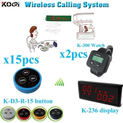 Hot Sale Table Calling System for Restaurant KTV Club service industry (1 display receiver+ 2 watch +15 table bell button)