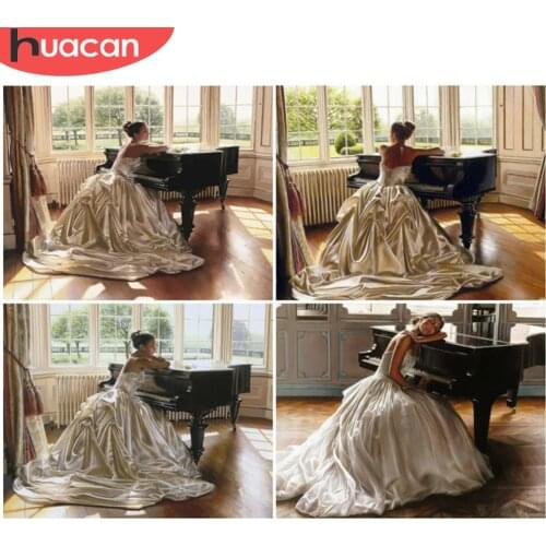 HUACAN Painting By Numbers diy piano girl drawing on canvas paint by number for adult figure kits modern wall art