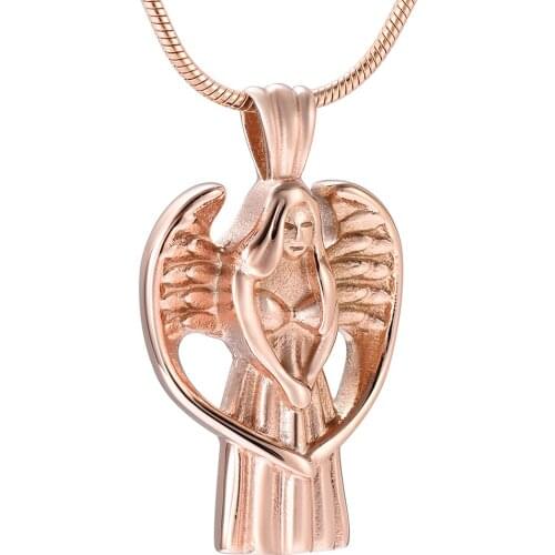 IJD9900 Stainless Steel Angel Wing Fairy Cremation Pendant Memorial Necklace Ashes Urn for Human/Pet Keepsake Funeral Jewelry
