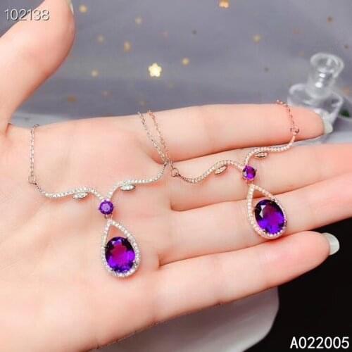 KJJEAXCMY Fine Jewelry 925 Sterling Silver inlaid gemstone Amethyst Female Pendant Necklace beautiful hot selling