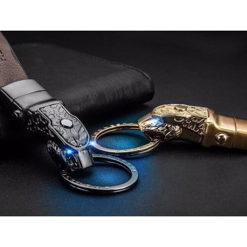 Leather Keychain Car key ring LED light Upscale trinket Gift Leopard head key Plating Pendant Removable belt for bmw peugeot