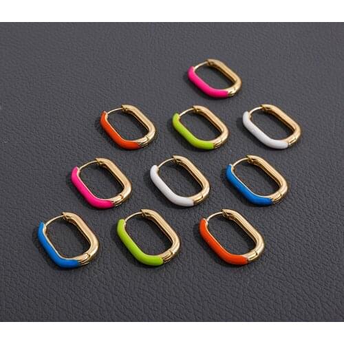 Minimalist U Shaped Geometric Hoop Earrings for Women Colorful Enamel Chunky Circle Hoops Party Wedding Jewelry Gift