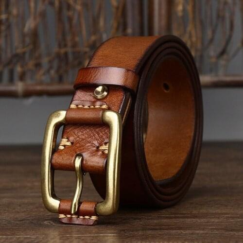 Natural Cowskin Genuine Leather Male Belt Men Quality Copper Buckle Original Leather Belt Suitable for Jeans Casual Pants