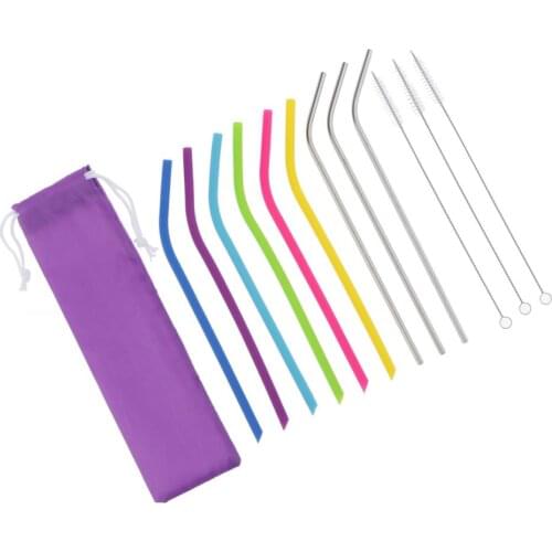 Set of Bent Straws Reusable Drinking Straws Safe for Kids with Cleaning Brush, Bar Drinking Supplies